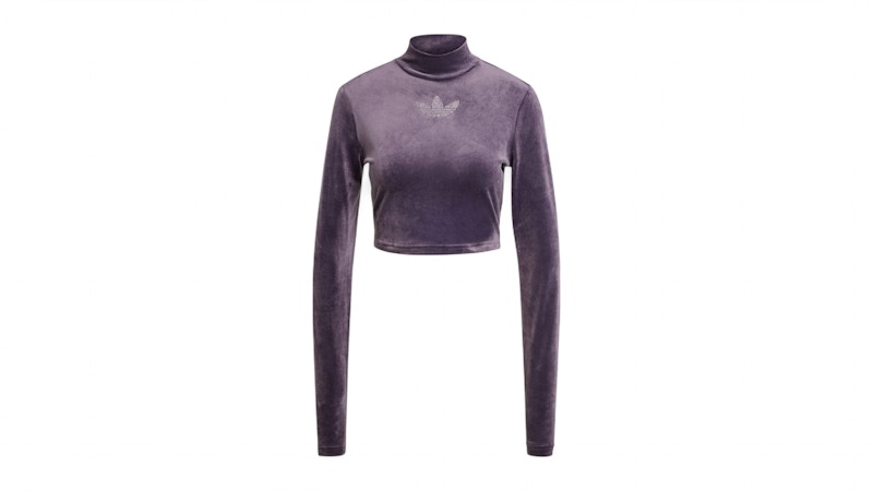 adidas Women's Long Sleeve Rhinestone Trefoil Velvet Crop