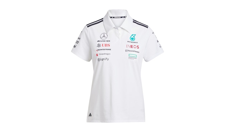 Pre-owned Adidas Originals Women's Mercedes Amg Petronas Formula Team Polo Shirt In White Melange/black