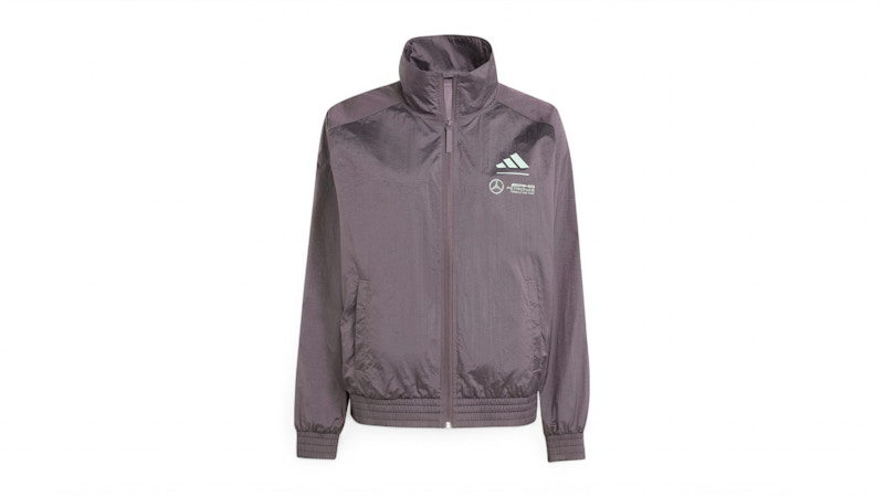 Pre-owned Adidas Originals Women's Mercedes Amg Petronas Formula Team Premium Woven Track Top In Grey Strata/frozen Green In Multi