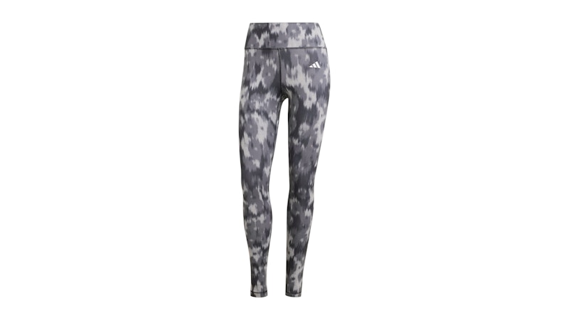 Pre-owned Adidas Originals Women's Optime Essentials Allover Print Flower Tiedye Leggings In Black/grey Five