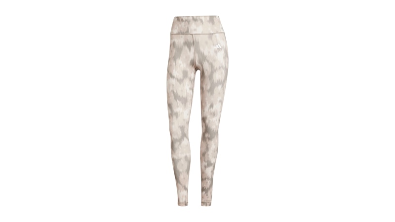 Pre-owned Adidas Originals Women's Optime Essentials Allover Print Flower Tiedye Leggings In Wonder Beige/silver Pebble