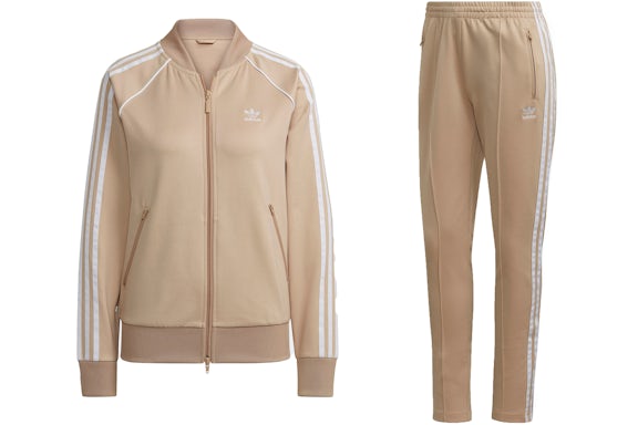 adidas Women's Primeblue SST Track Jacket & Pant Set Magic Beige