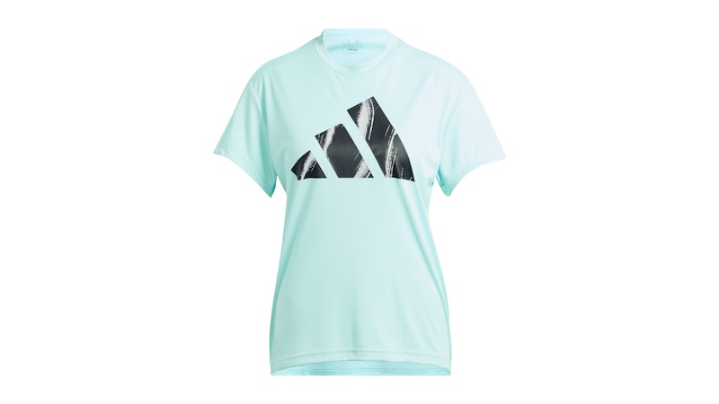Pre-owned Adidas Originals Women's Run It Brand Love T-shirt In Semi Flash Aqua