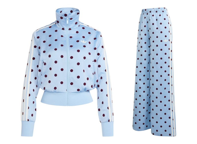 adidas Women's Satin Polka Dots TT Jacket/Pant Set Clear Sky
