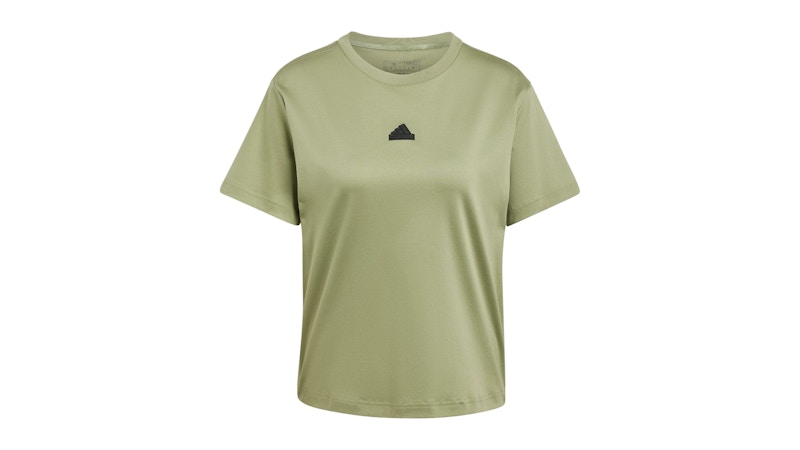 Pre-owned Adidas Originals Women's Signature Graphic Print T-shirt In Tent Green