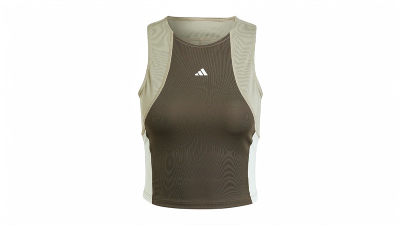 Pre-owned Adidas Originals Women's Techfit Colorblock Crop Tank Top In Shadow Olive