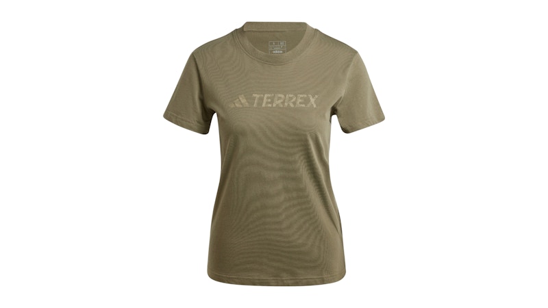 Pre-owned Adidas Originals Women's Terrex Classic Logo T-shirt In Olive Strata