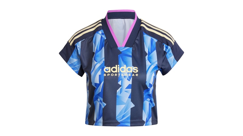 Pre-owned Adidas Originals Women's Tiro Cut 3stripes Print Baby T-shirt In Legend Ink/almost Yellow