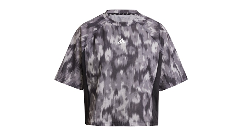 Pre-owned Adidas Originals Women's Train Essentials Allover Print Flower Tiedye T-shirt In Black