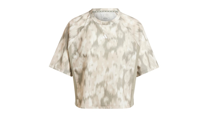Pre-owned Adidas Originals Women's Train Essentials Allover Print Flower Tiedye T-shirt In Silver Pebble