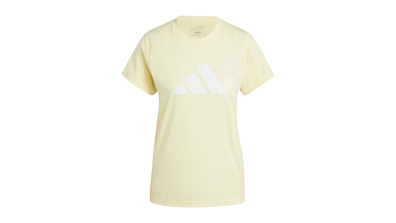 Pre-owned Adidas Originals Women's Train Essentials Big Performance Logo T-shirt In Almost Yellow/white