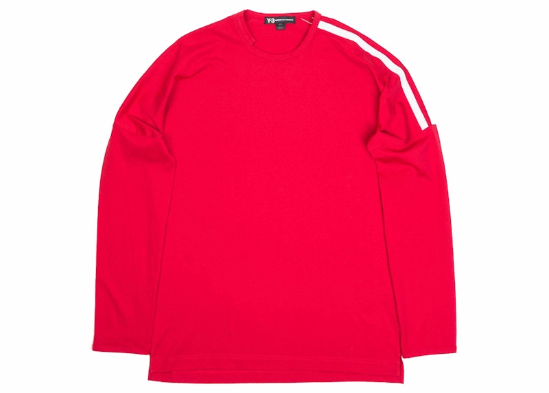 adidas Y 3 3 Stripes Long Sleeve Tee Chili Pepper Core White Men s