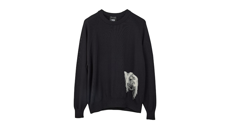 Pre-owned Adidas Originals Men's Adidas Y3 Logo Knit Crew Sweatshirt In Black