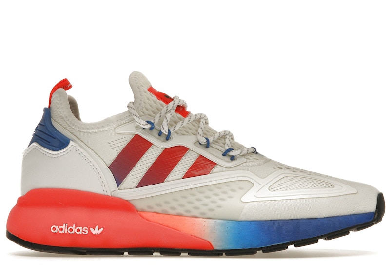 Adidas red blue hot sale and white shoes