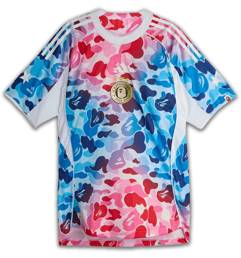 adidas x BAPE Football Graphic Slim Jersey T-shirt Blue/Pink Men's