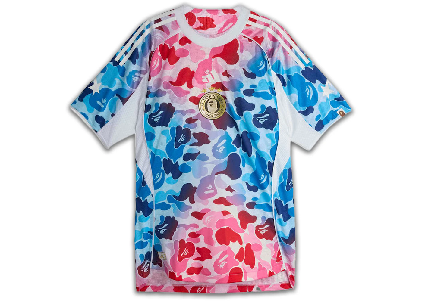 adidas x BAPE Football Graphic Slim Jersey T-shirt Blue/Pink Men's