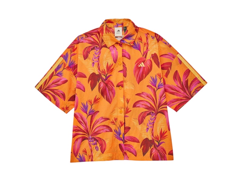 ADIDAS ORIGINALS Pre-owned Women's Adidas X Farm Rio Tropical Breeze Shirt In Bright Orange