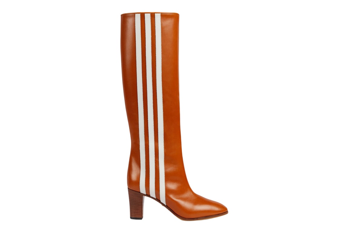 Pre-owned Adidas Originals Adidas X Gucci 73mm Knee-high Boots Cognac Leather In Cognac/white/brown