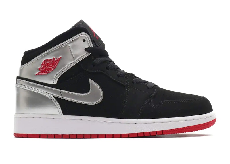 Jordan 1 Mid Black Red Silver (GS) キッズ - 554725-057 - JP