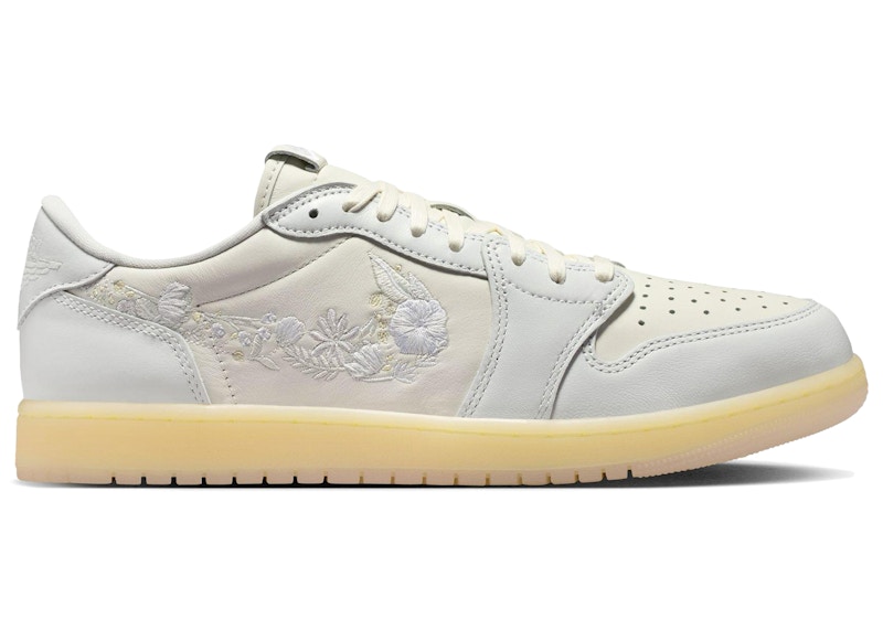 Men's Jordan 1 Retro Low OG Rabbit Floral Swoosh Sneakers in Sail/Off/White