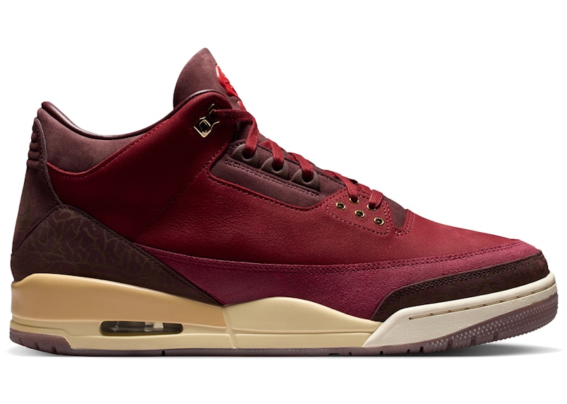 Men's Jordan 3 Retro PRM Bin23 Sneakers in Team Red/Metallic Gold/Burgundy Crush (IO7744-600)