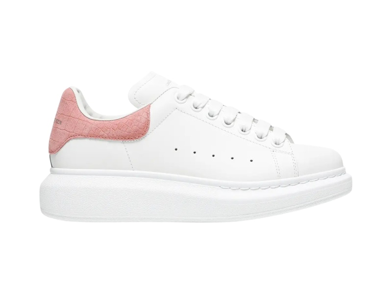 Alexander McQueen Oversized Pink Embossed Suede Croco (Women's) Sneakers in White/Rose