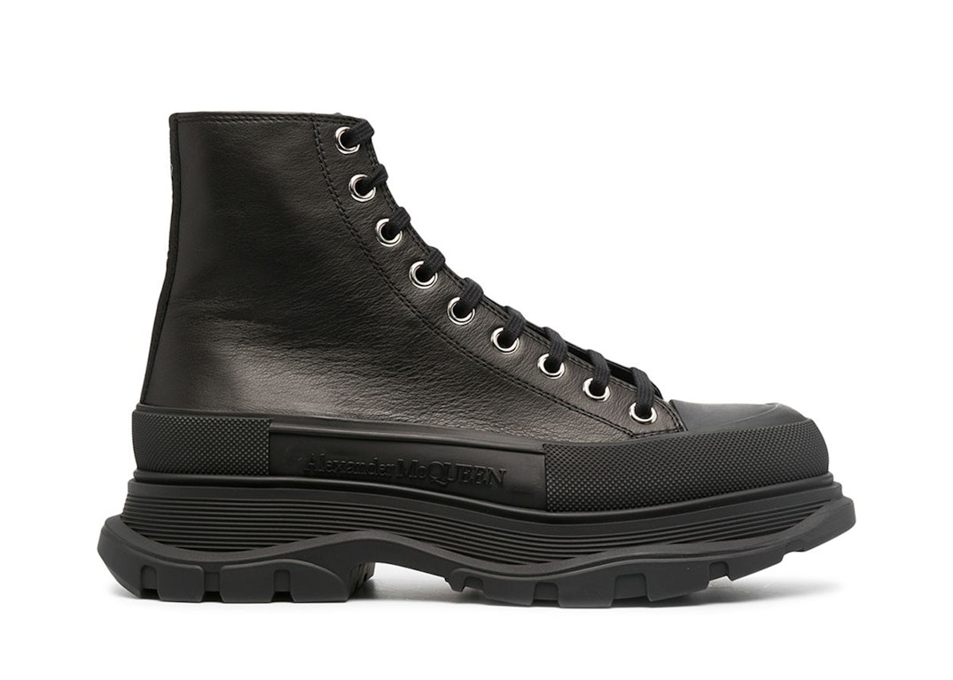 Pre-owned Alexander Mcqueen Tread Slick Lace Up Boot Triple Black Leather In Black/black/black
