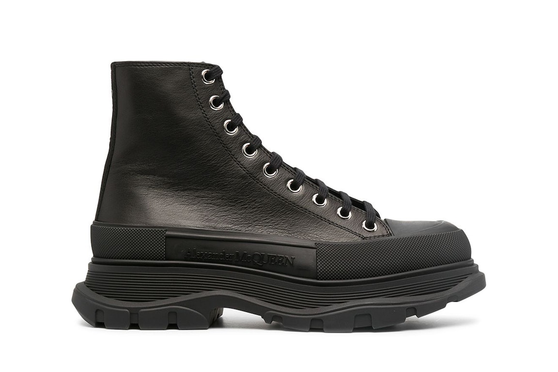 Pre-owned Alexander Mcqueen Tread Slick Lace Up Boot Triple Black Leather In Black/black/black