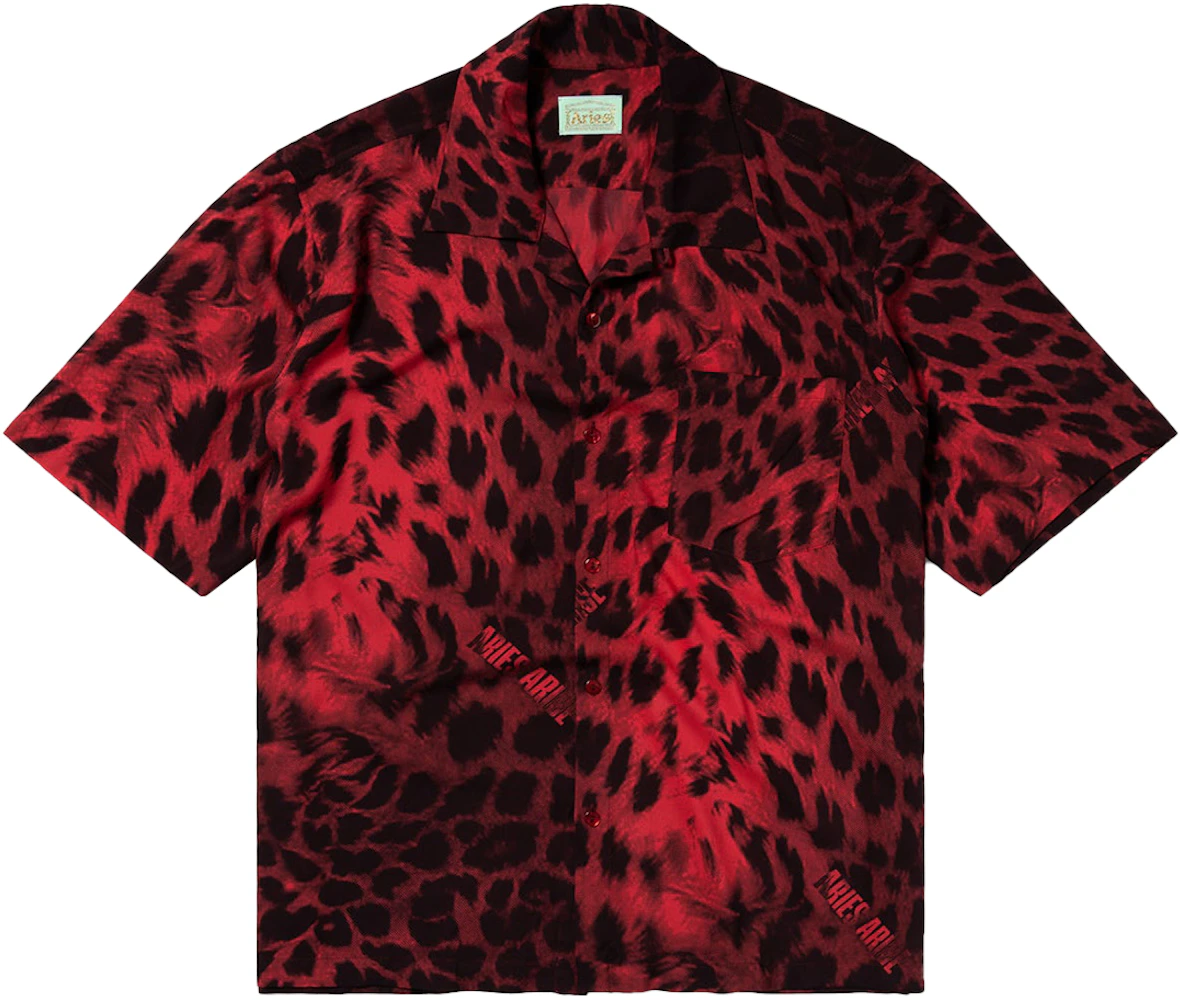 R13 Oversized Hawaiian Shirt in Red Fish & Leopard