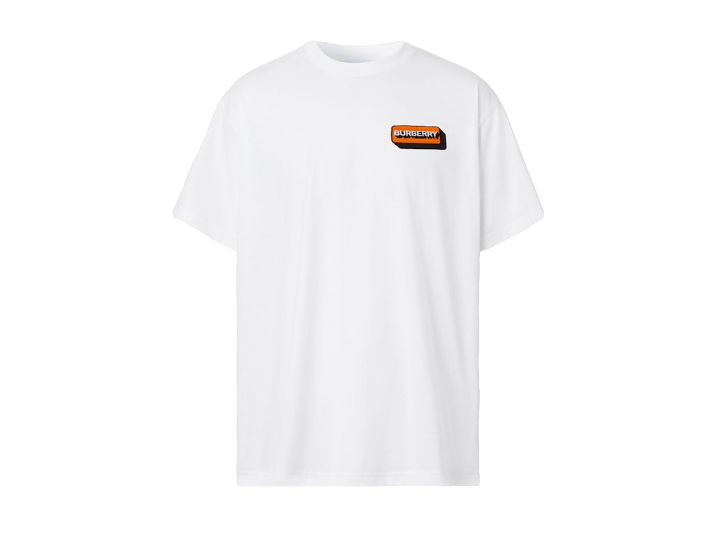 Pre-owned Burberry Logo Applique Cotton Oversized T-shirt White/orange