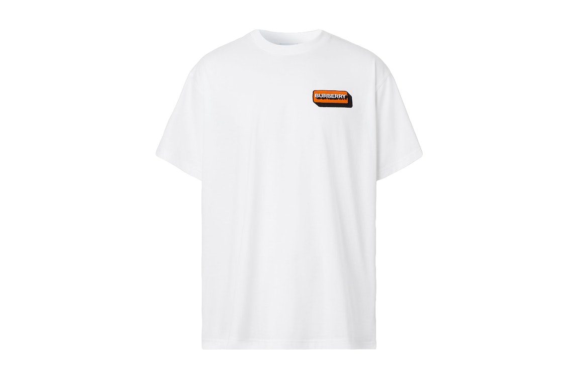 Pre-owned Burberry Logo Applique Cotton Oversized T-shirt White/orange