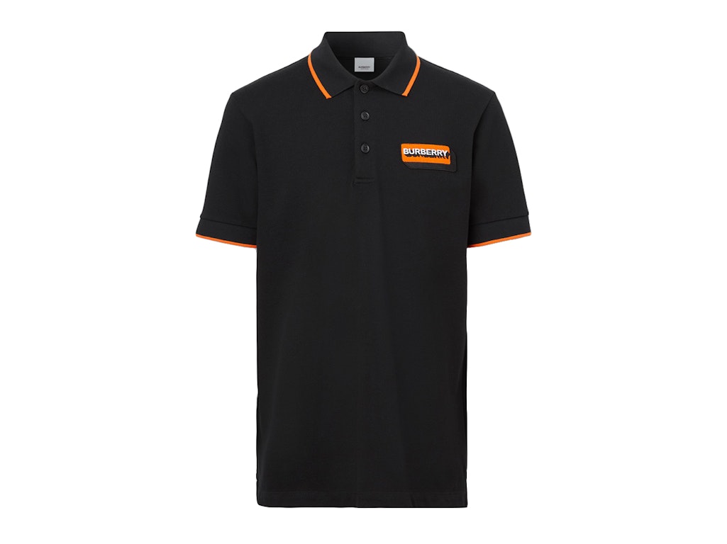 Pre-owned Burberry Logo Applique Cotton Pique Polo Shirt Black/orange