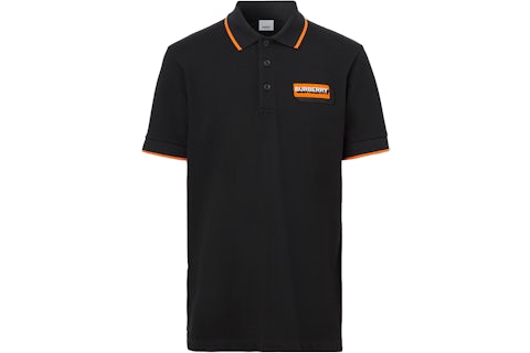 Burberry Logo Applique Cotton Pique Polo Shirt Black/Orange Men's
