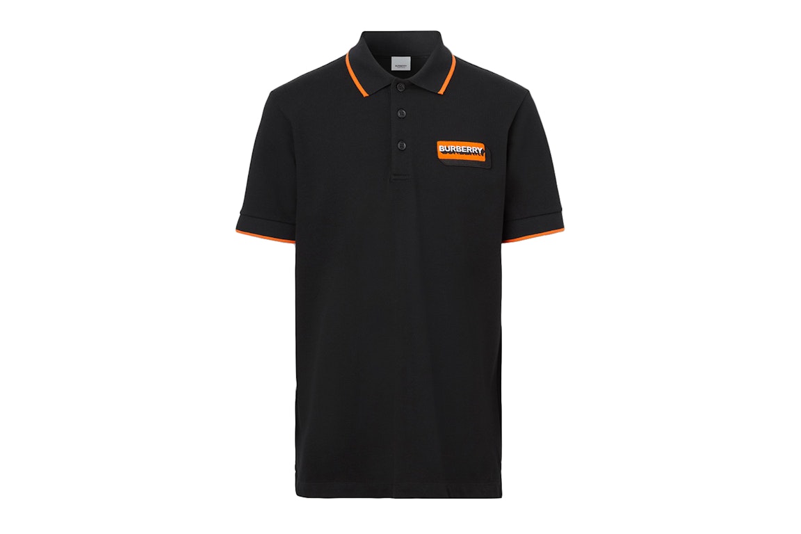 Pre-owned Burberry Logo Applique Cotton Pique Polo Shirt Black/orange