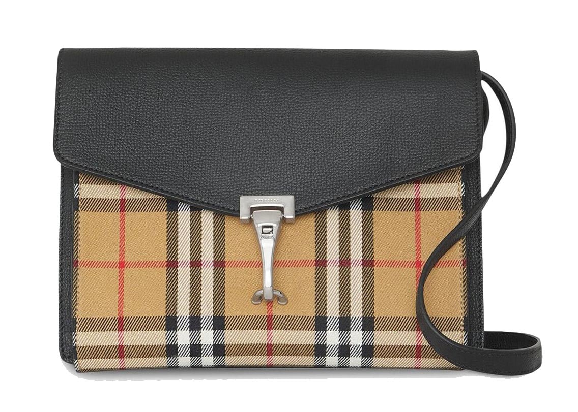 Burberry Small Vintage Check and Leather Crossbody Bag Black in Calfskin  with Silver-tone