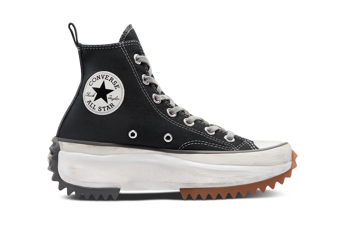 Click to view more detailed imagery on our partner's website Pre-owned Converse Run Star Hike Hi Black White Gum Distressed In Black/gum