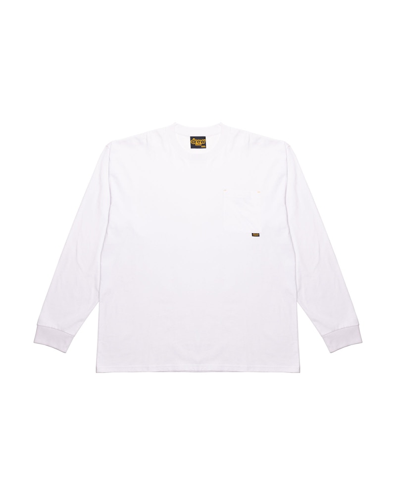 drew house basic l/s pocket t-shirt white - FW21