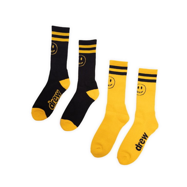 Pre-owned Drew House Mascot Stripe Socks (pack Of 2) Black/golden Yellow