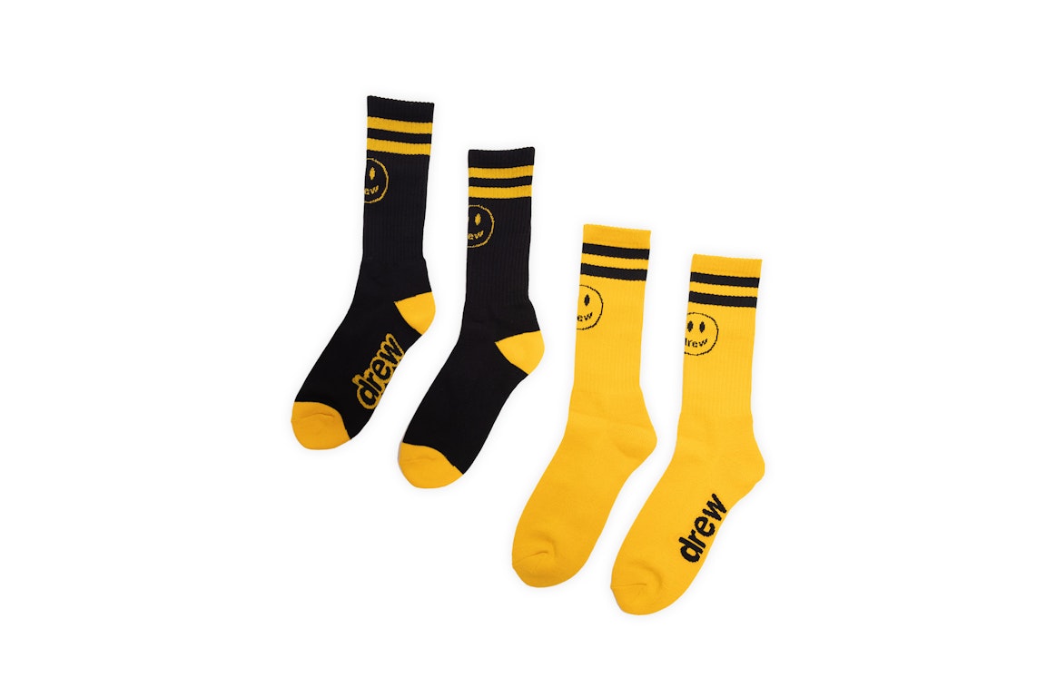 Pre-owned Drew House Mascot Stripe Socks (pack Of 2) Black/golden Yellow