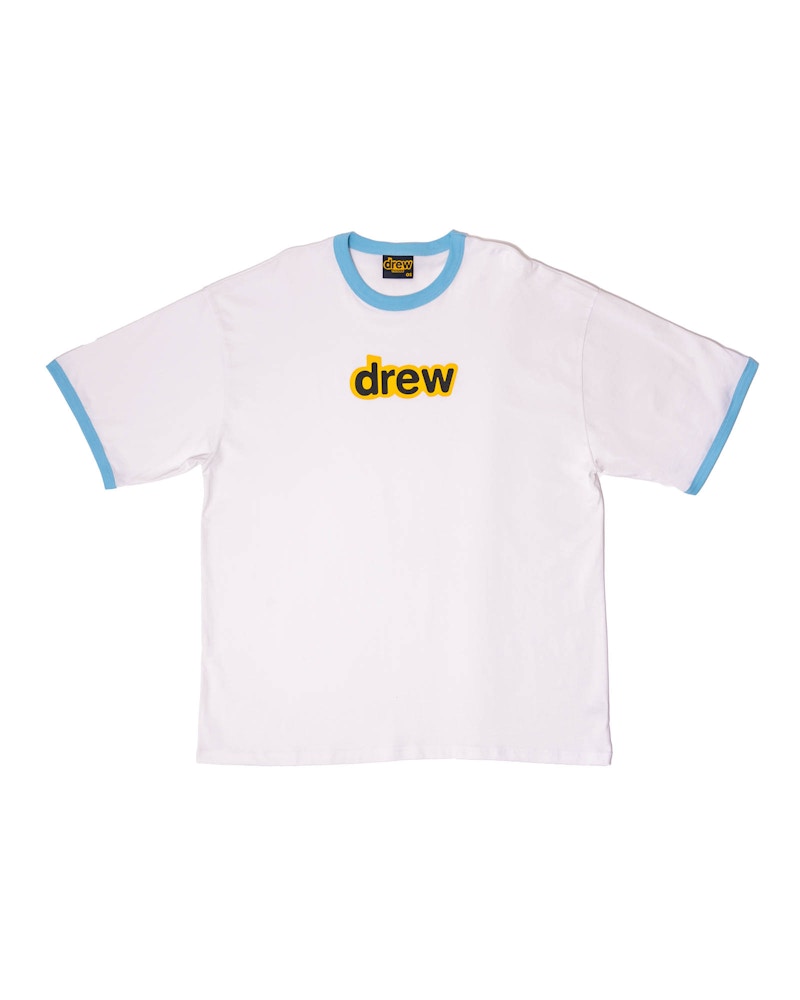 drew house oversized secret ss ringer tee white/sea blue Men's