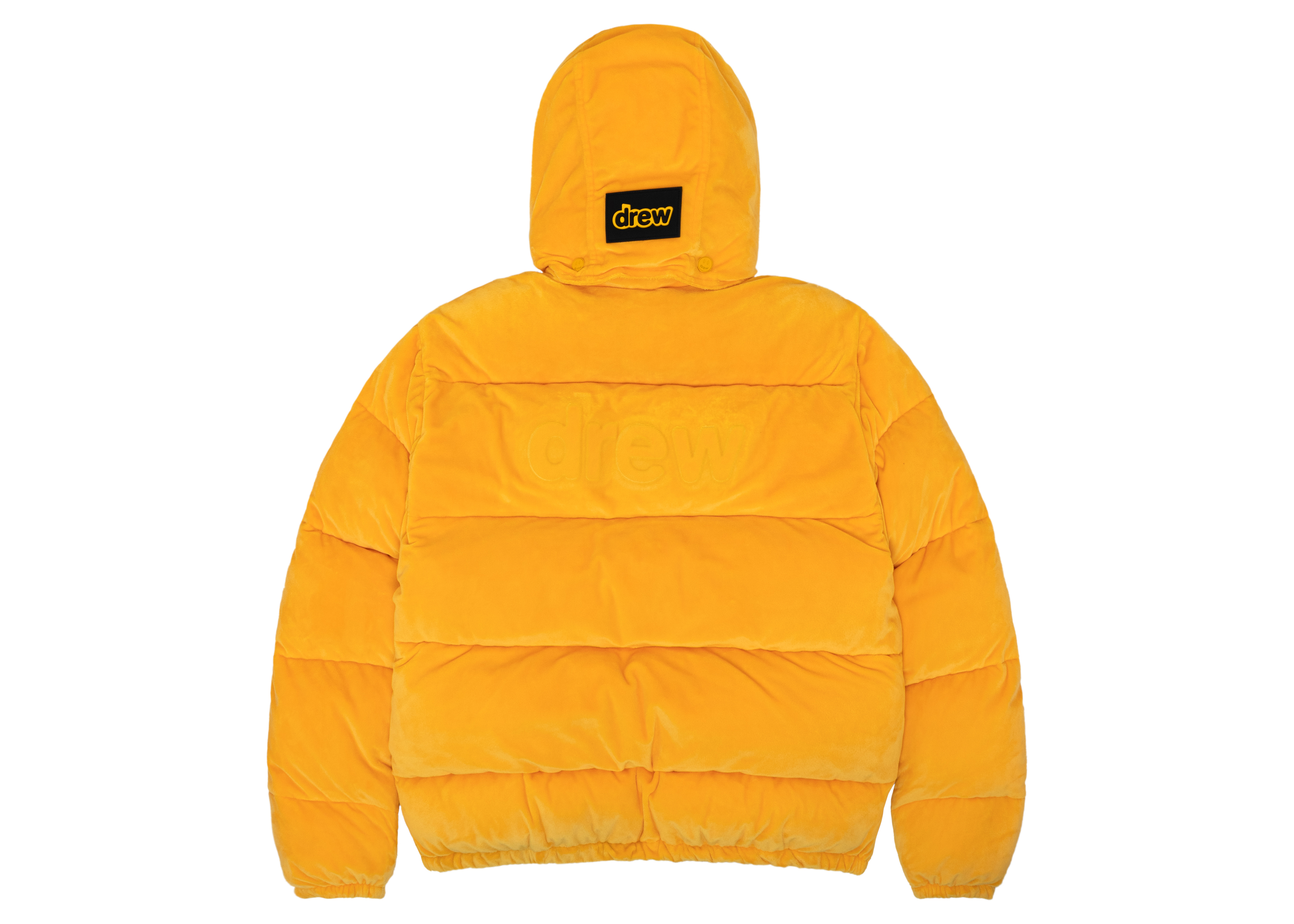 drew house plush hooded puffer jacket golden yellow