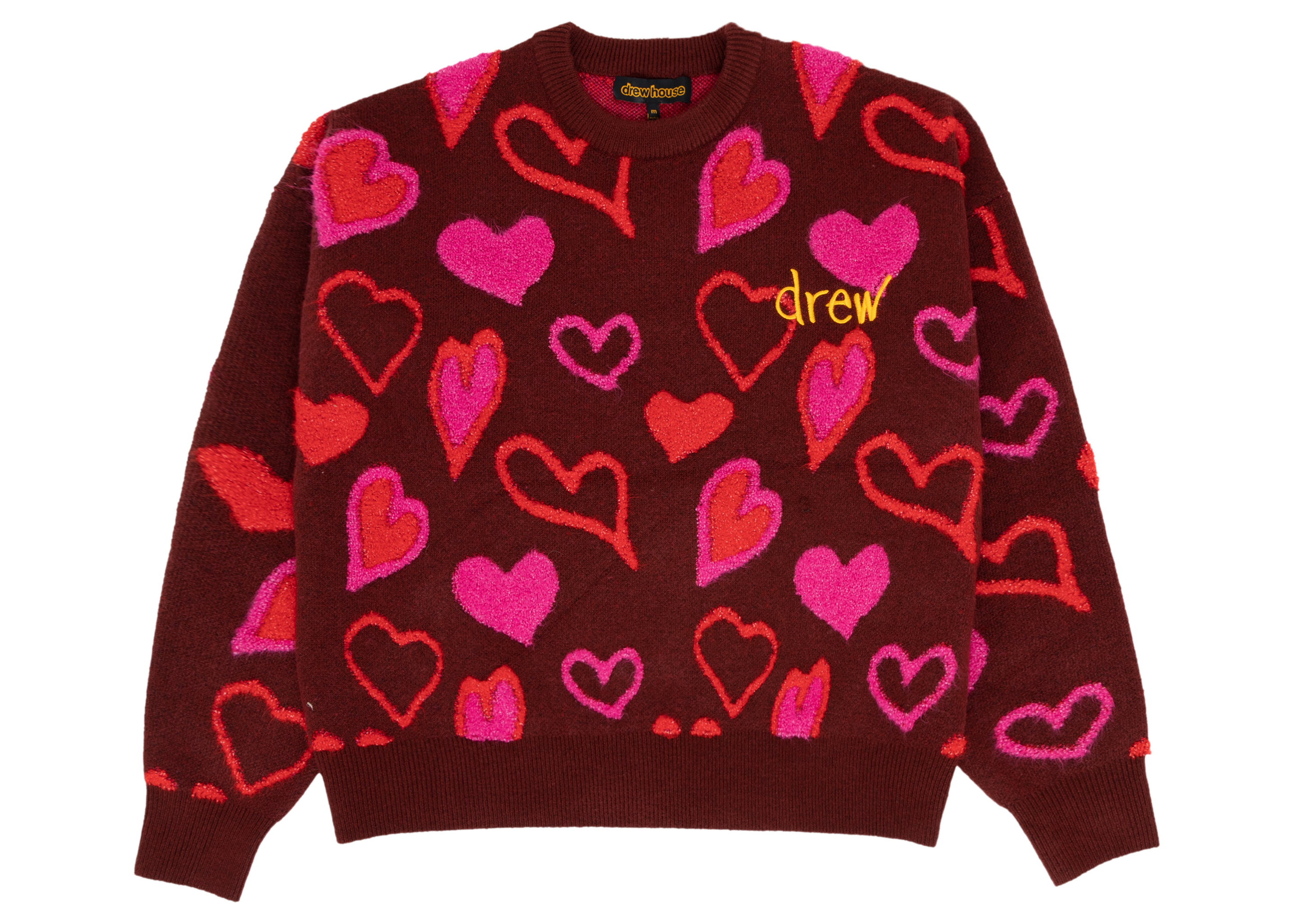 drew house scribble hearts sweater burgundy Men's   FW   US