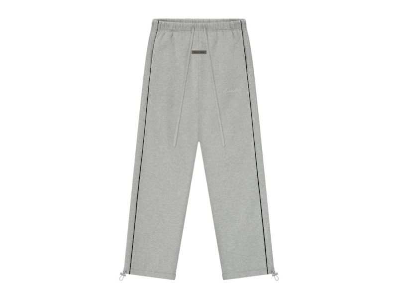 Pre-owned Fear Of God Men's Essentials Relaxed Fleece Piping Sweatpant In Concrete Heather/black