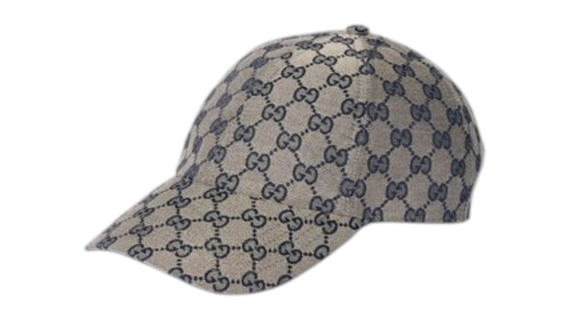 Gucci Beige Blue GG Cotton Canvas Baseball Cap Beige Blue