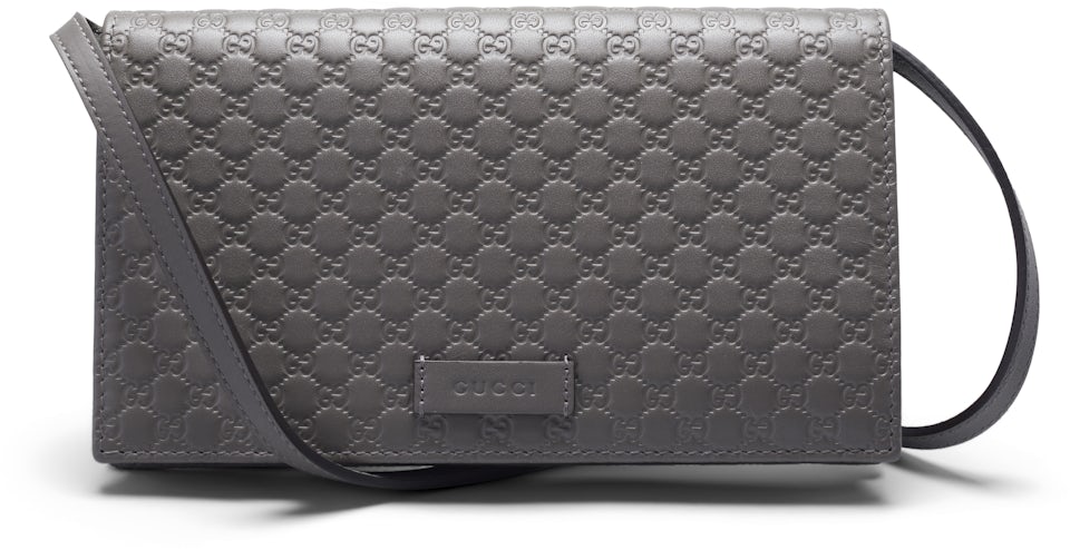 Gucci Wallet Crossbody Micro GG Grey in Leather with Silver-tone - US
