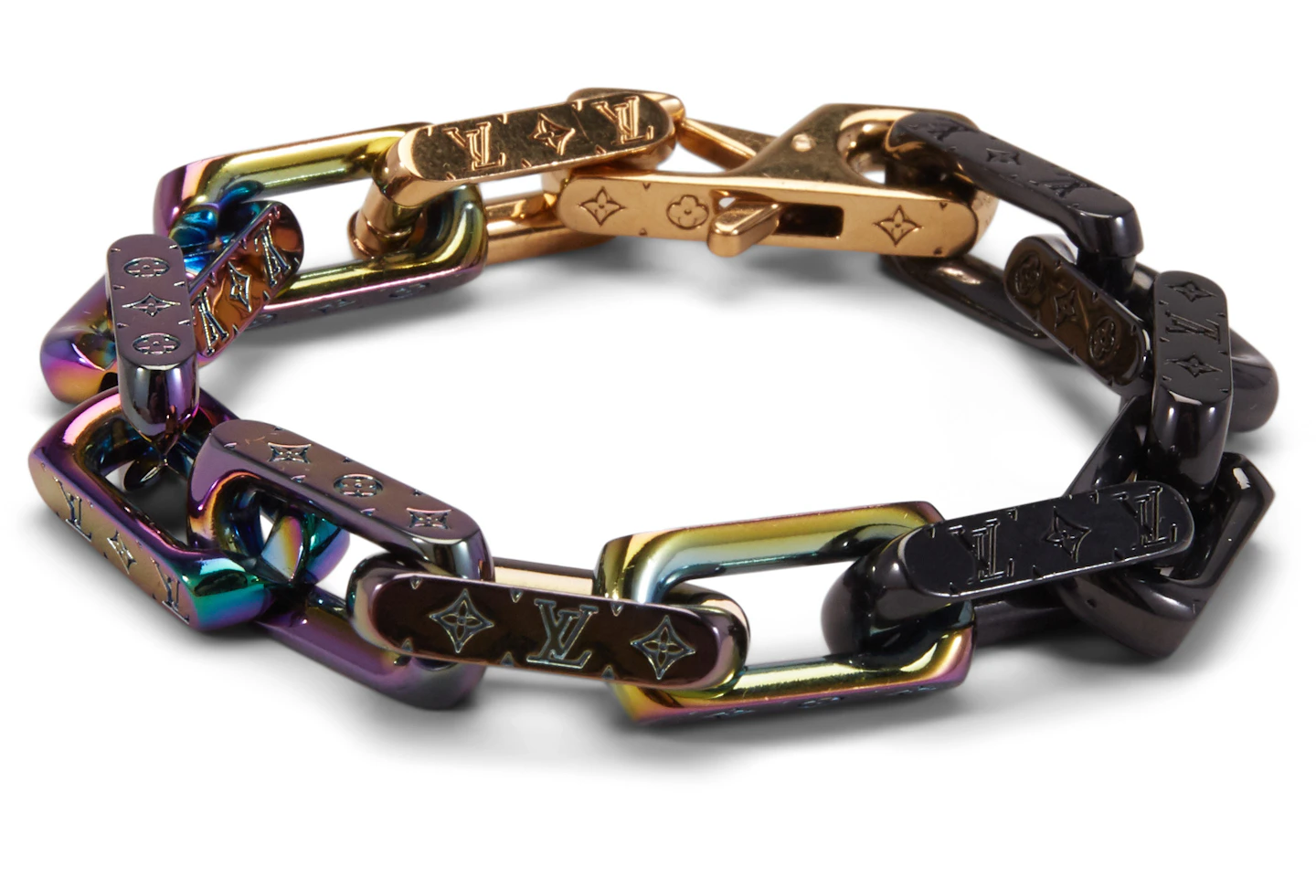 Louis vuitton chain links patches necklace engraved monogram multicolor Clearance