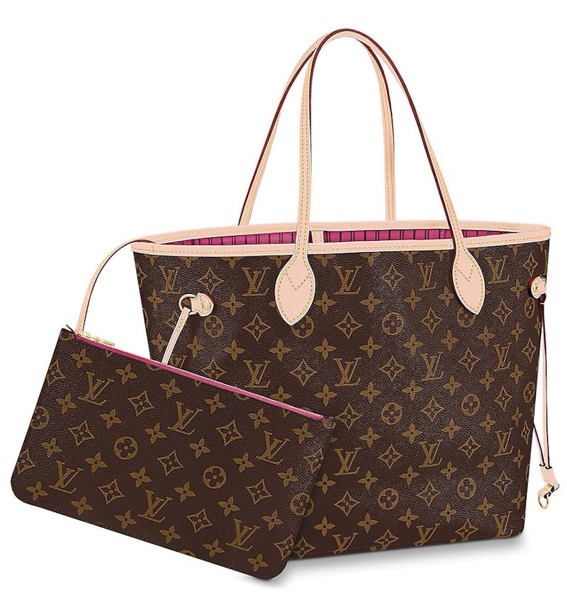 Tasche Louis Vuitton Neverfull Monogramm MM Pfingstrose Futter in