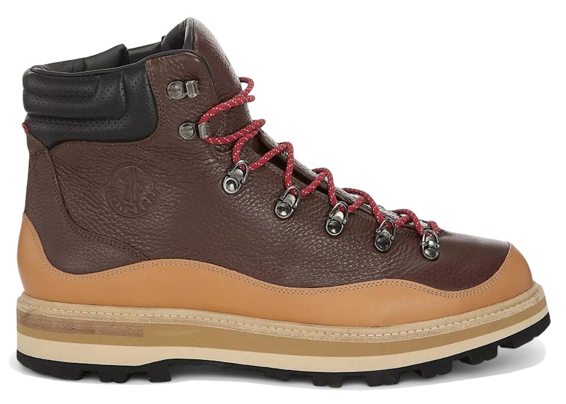 Pre-owned Moncler Men's Peka Trek Leather Hiking Boots Sneakers In Brown