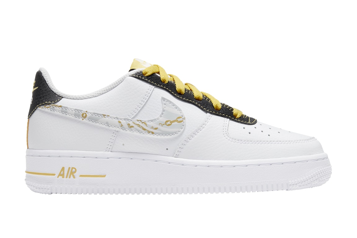 Pre-owned Nike Air Force 1 Low Gold Link Zebra (gs) In White/photon Dust-saturn Gold
