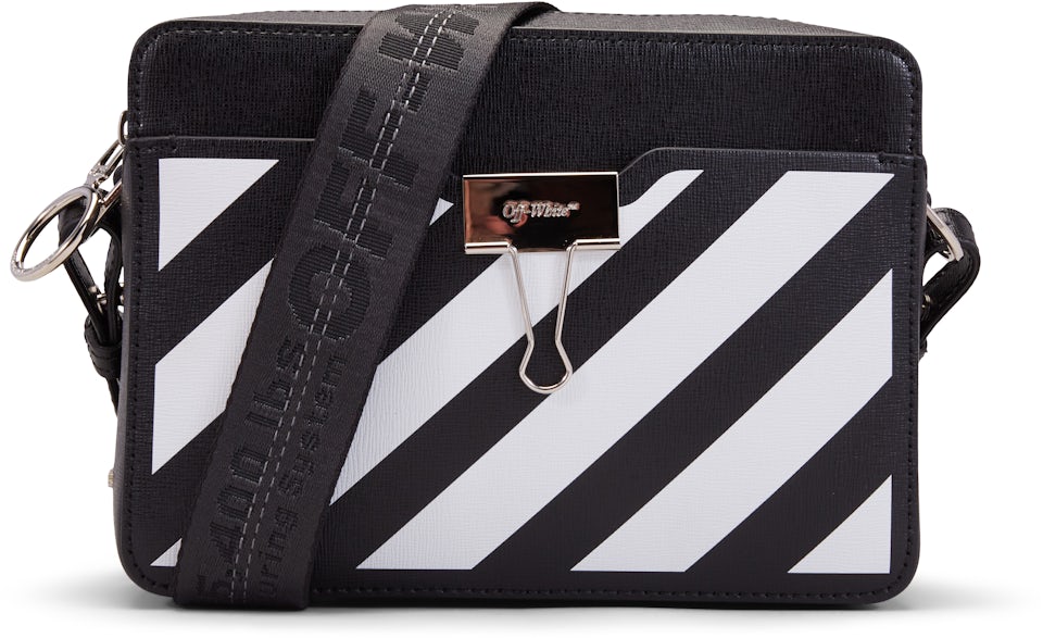 OFF-WHITE Camera Bag Diag Black White in Saffiano Leather with Silver-tone  - MX